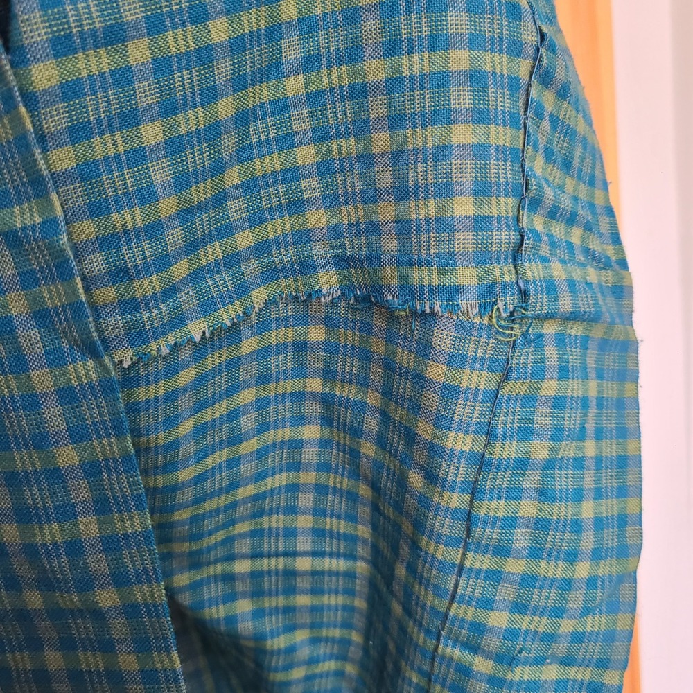 Vintage Handmade Sz L Blue Green Plaid Midi Dress Collar Cottagecore Prairie - Picture 7 of 10
